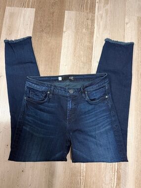 Kut from the Kloth Dark Blue Frayed Hem Connie Ankle Skinny Jeans
